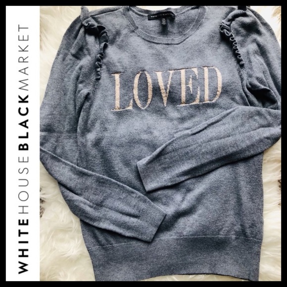 WHBM Cashmere Blend Ruffle “Loved” Sweater - Picture 3 of 6